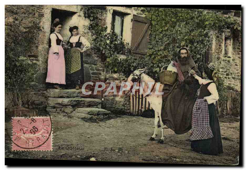 CPA Folklore Le queteur Ane Mule 