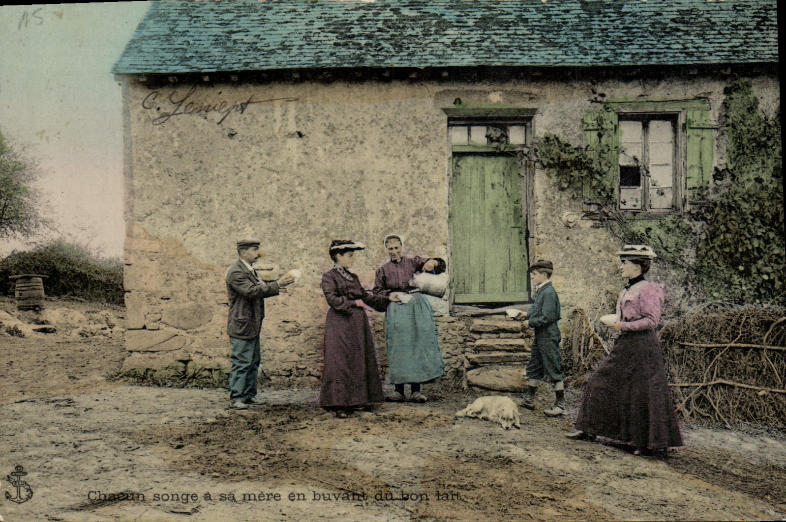 CPA Folklore Chacun songe a sa mere en buvant du bon lait Chien 