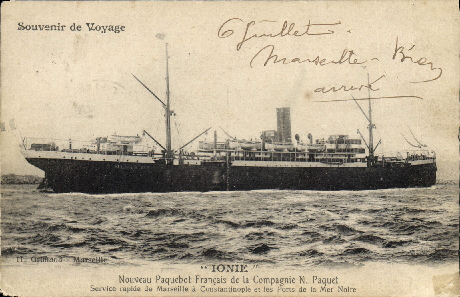 Paquebot "IONIE" — Nouveau paquebot français de la Compagnie N. Paquet — H. Grimaud - Marseille