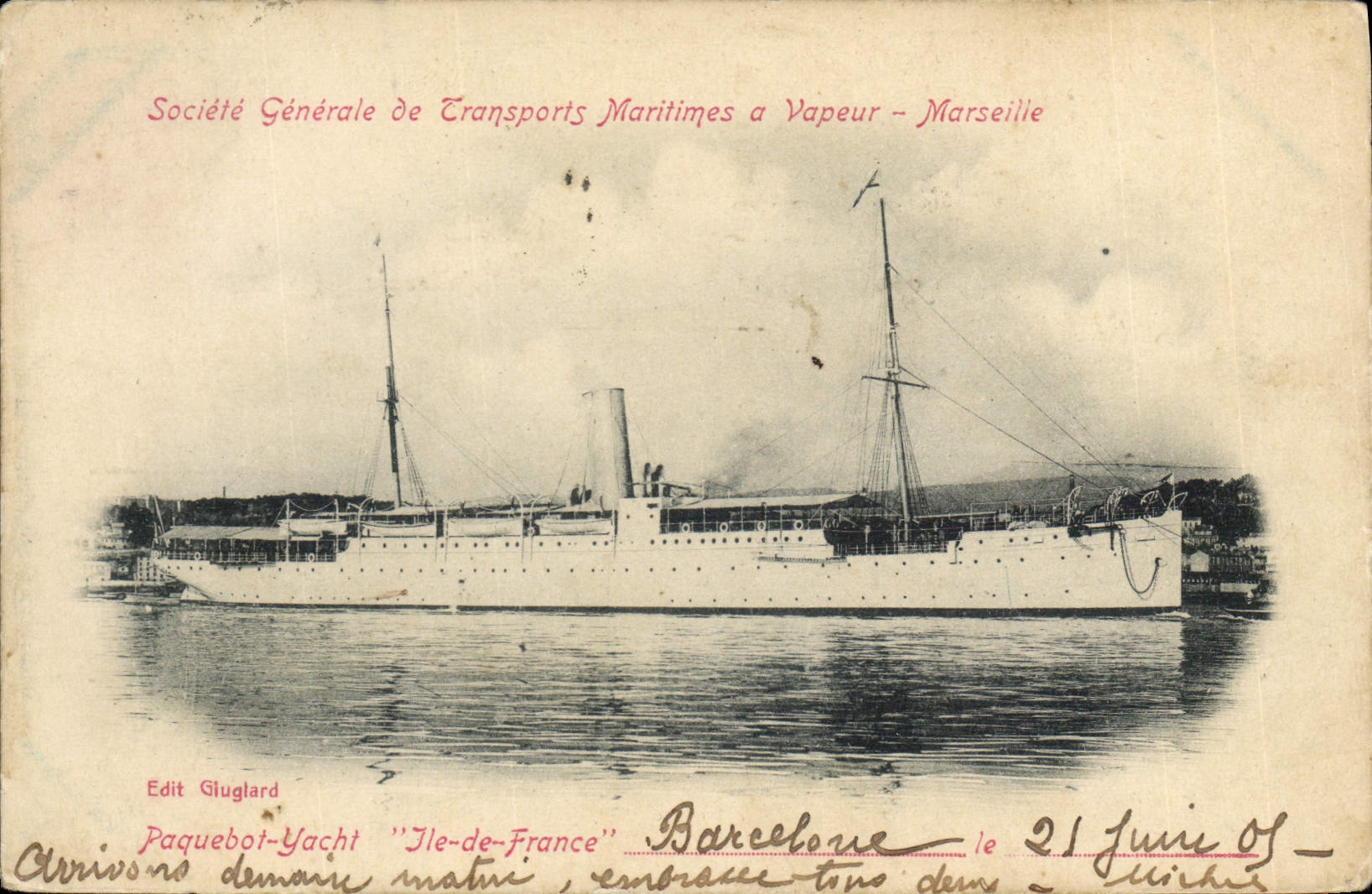 Paquebot-Yacht "Ile-de-France" — arrivée à Marseille — Edit Giuglard