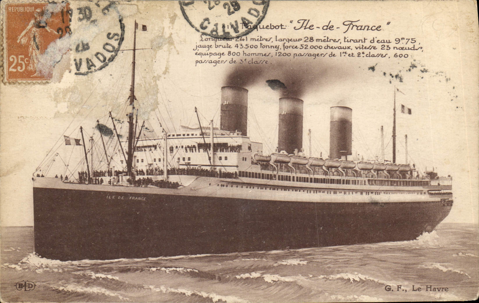 Le paquebot "Ile-de-France" — détail technique et navigation — éditeur G.F., Le Havre