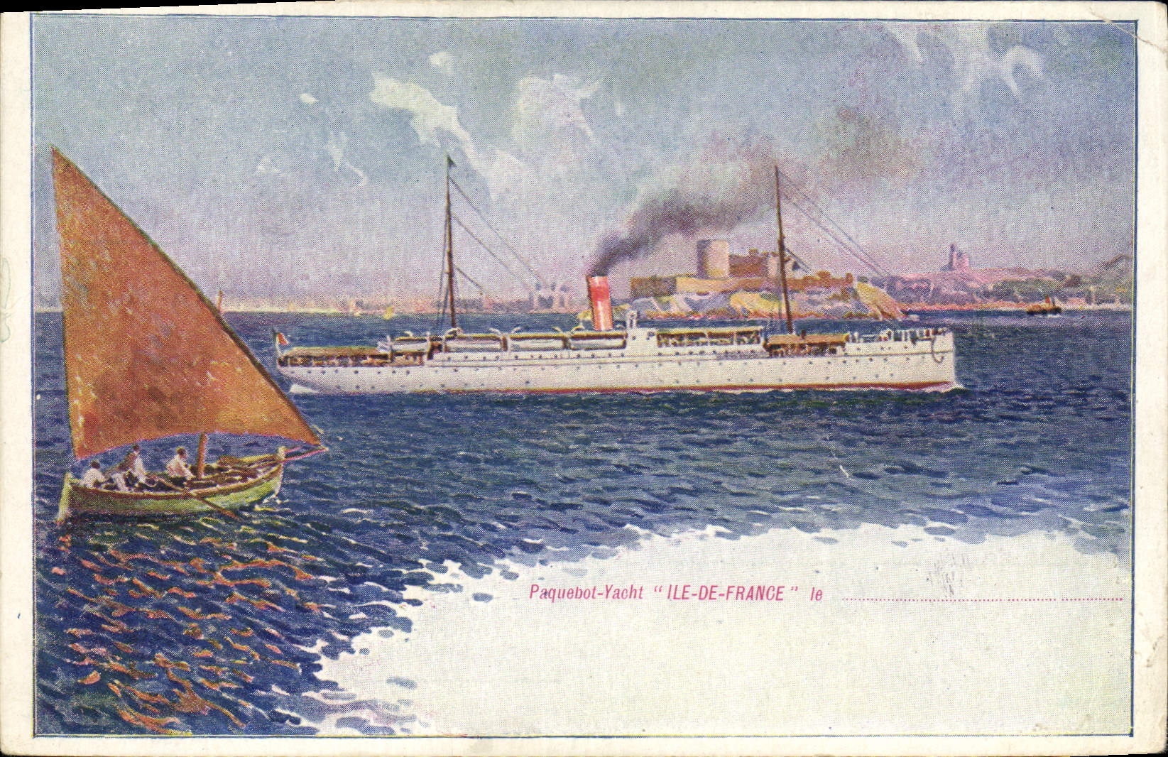 Paquebot-Yacht "ILE-DE-FRANCE" — vue maritime avec voile — éditeur non identifié