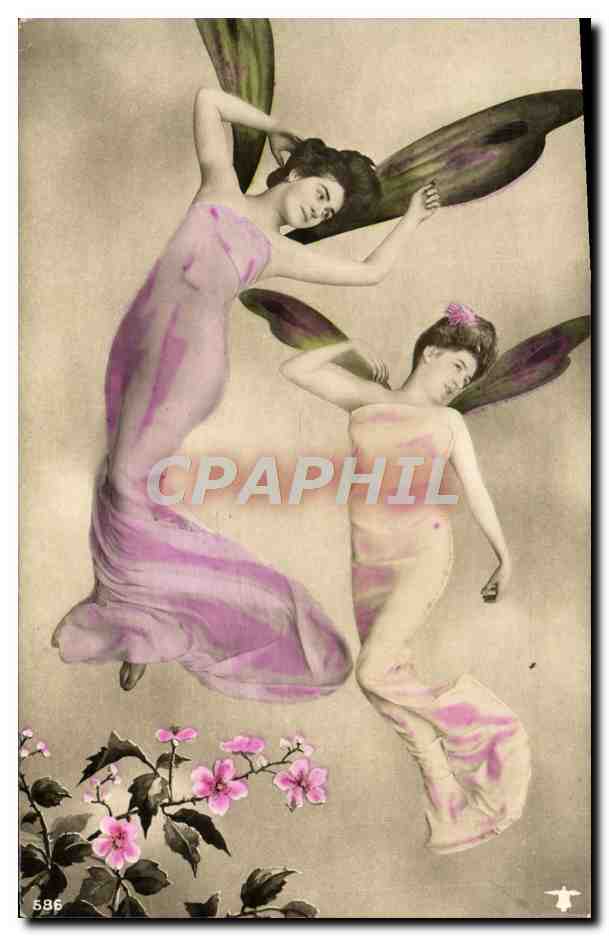 Deux fées ailées — illustration colorisée — éditeur non identifié, n° 586
