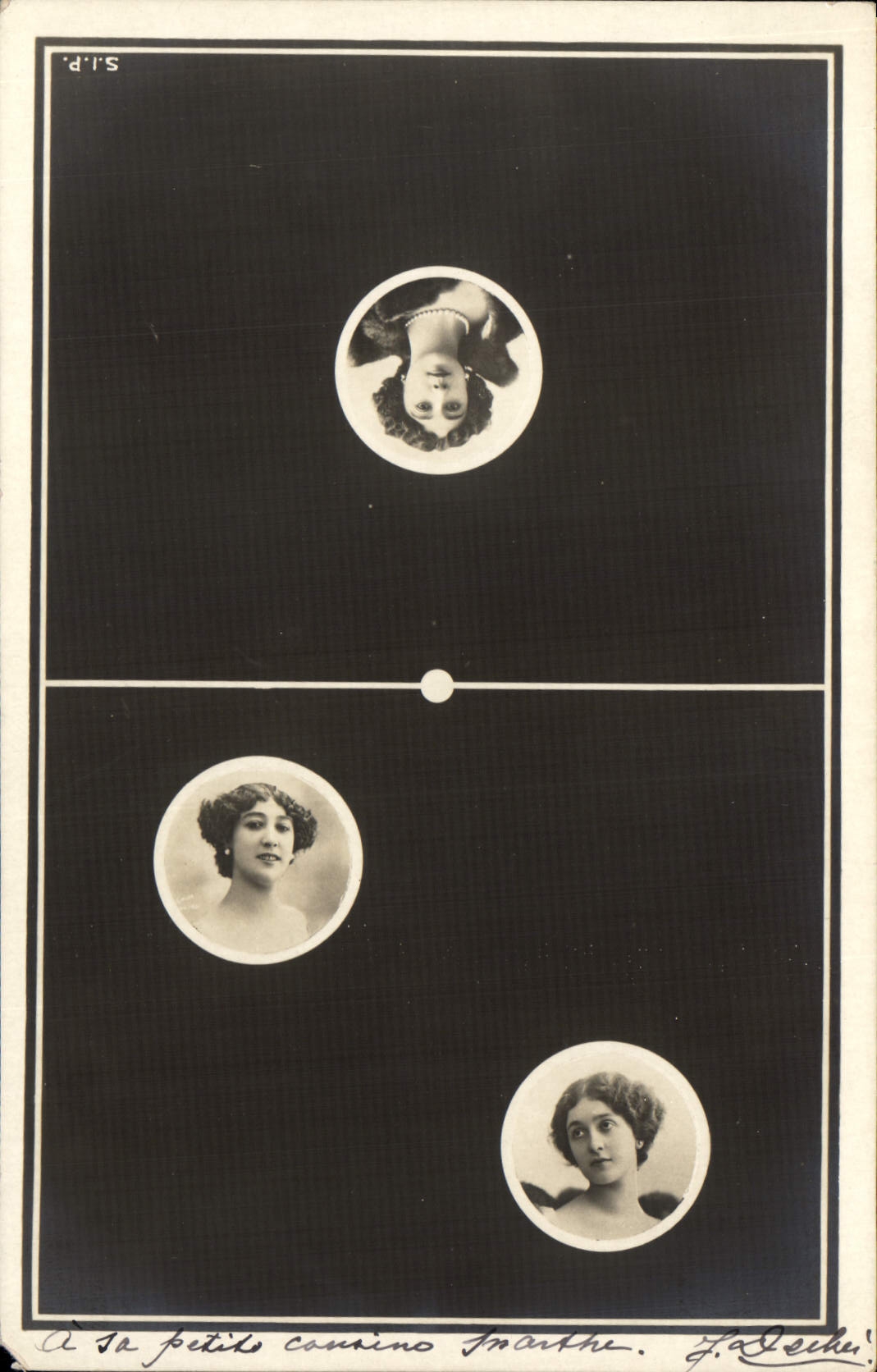 Trois jeunes femmes — portrait circulaire — F. Alleche
