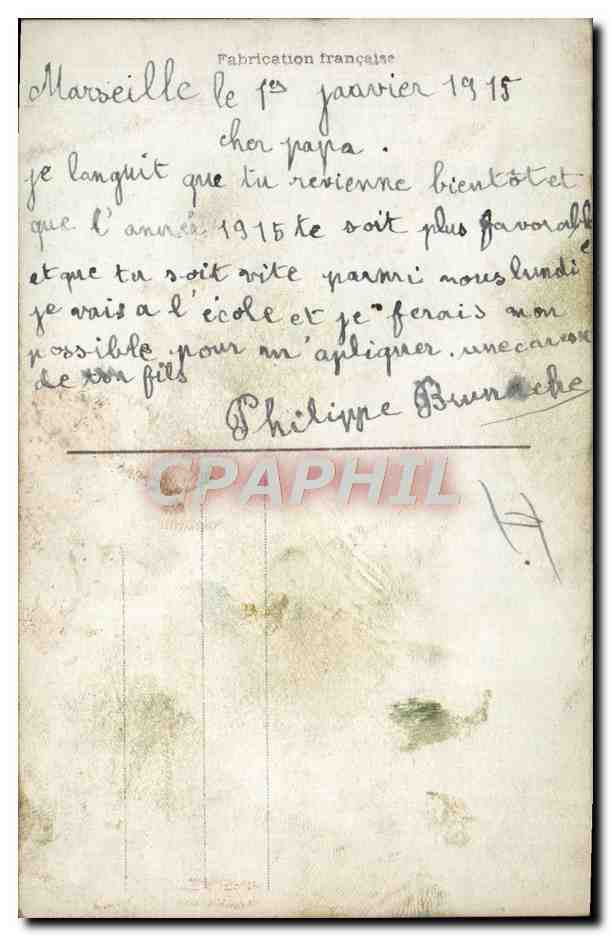 CPA Fantaisie Enfant Canon Militaria A l'absent  — Rückseite