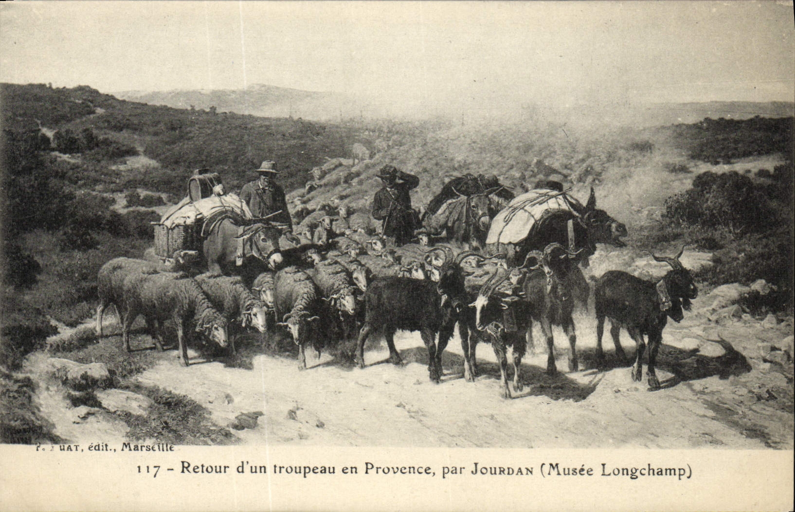 CPA Chevre Retour d'un troupeau de Provence par Jourdan Musee Longchamp Chevres Moutons 