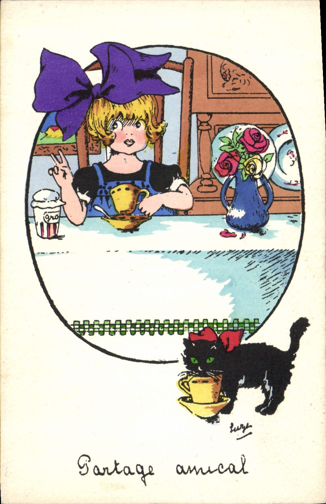 CPA Fantaisie Illustrateur Enfant Chat Chaton 
