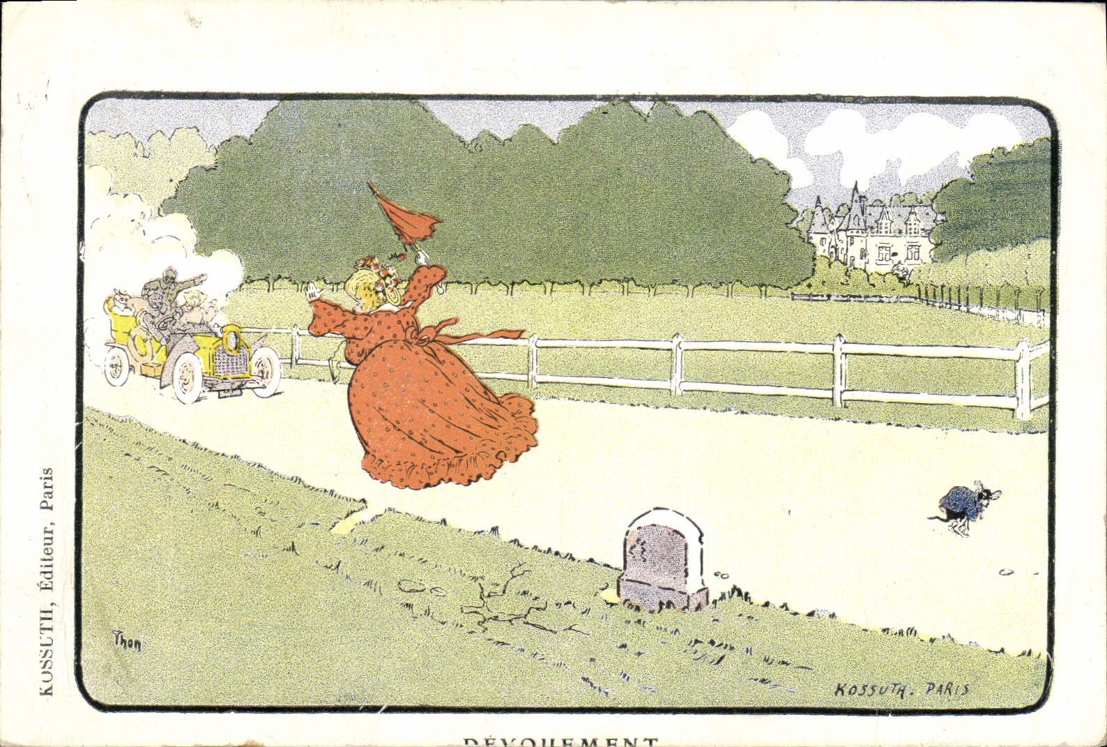 CPA Fantaisie Illustrateur Devouement Automobile 