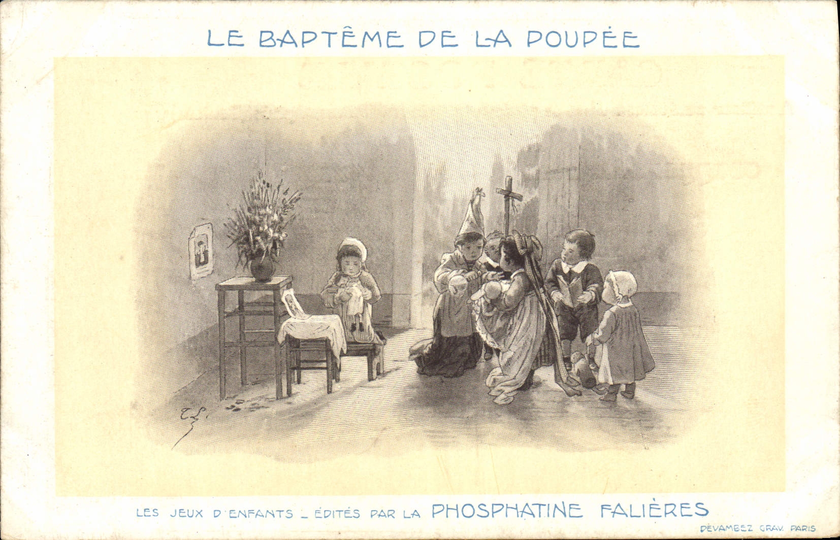 CPA Fantaisie Illustrateur Le bapteme de la poupee Les jeux d'enfants Phosphatine Falieres 