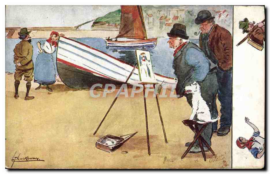 CPA Fantaisie Illustrateur Bateau Chien 