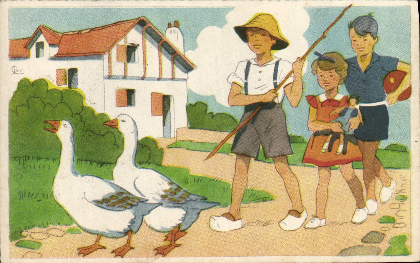CPA Fantaisie Illustrateur Enfants Oies