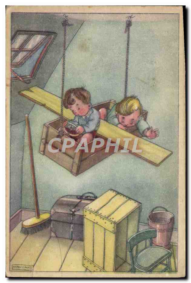 Deux enfants dans un jouet suspendu — illustration de Maribellinks — éditeur non visible