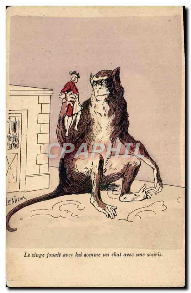 CPA Fantaisie Illustrateur Le singe jouait avec lui comme un chat avec une souris