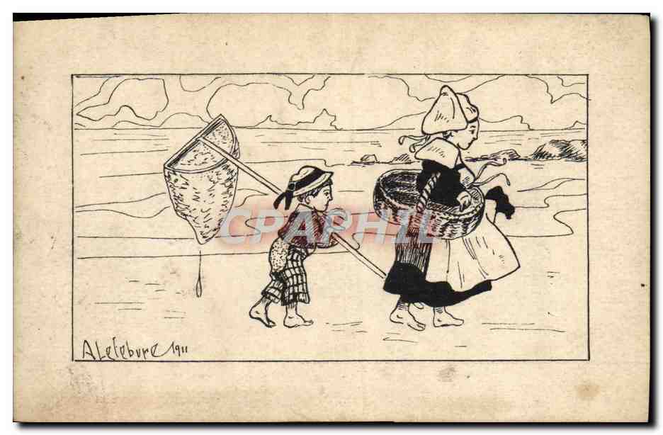 CPA Fantaisie Illustrateur Femme Enfant Bretagne Folklore 