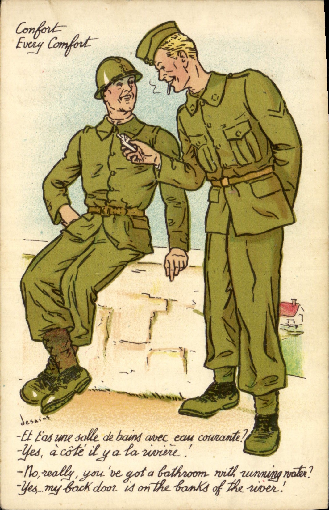 Deux soldats britanniques — humour sur les commodités — éditeur S.I.S. n° 210
