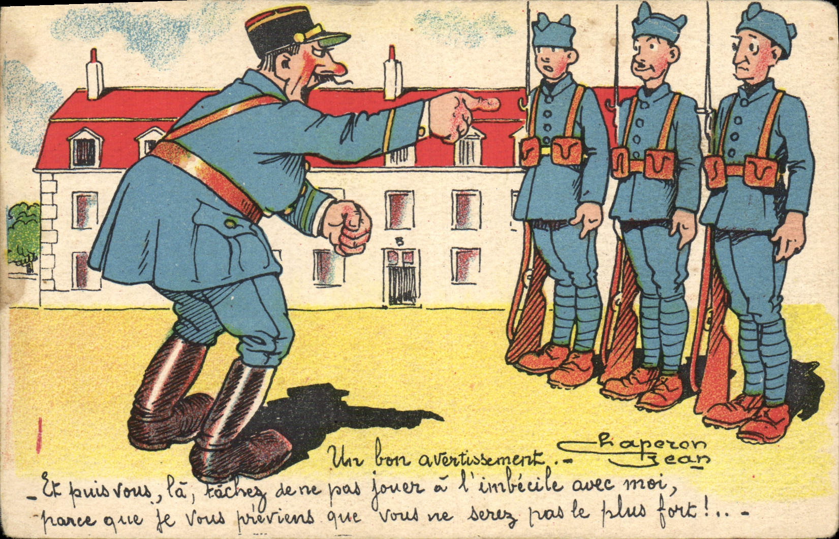 Un bon avertissement — caricature militaire — Haperon Jean