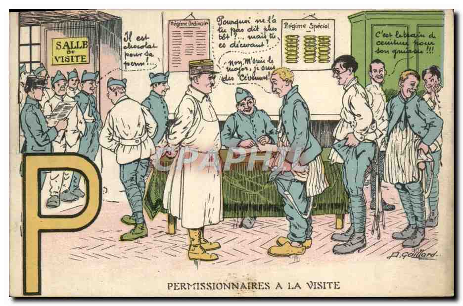 Tarjeta postal antigua Militaria Permiso para la visita