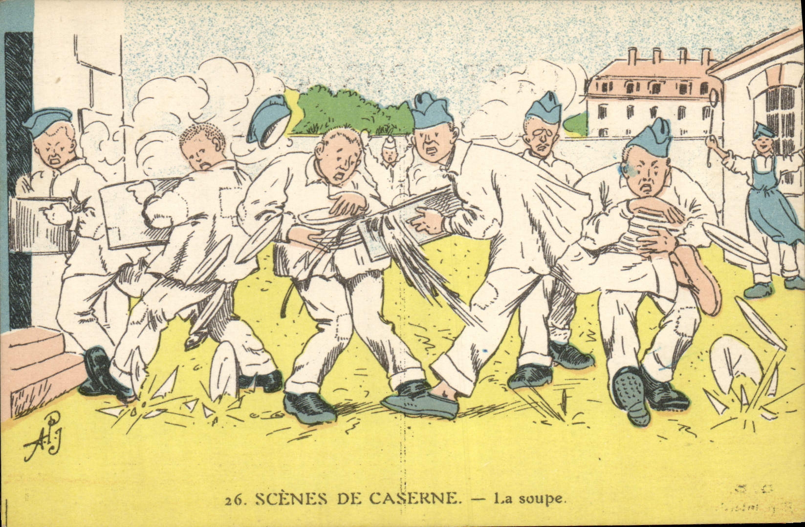 Scènes de caserne — La soupe — série 26 — éditeur A.P.J.