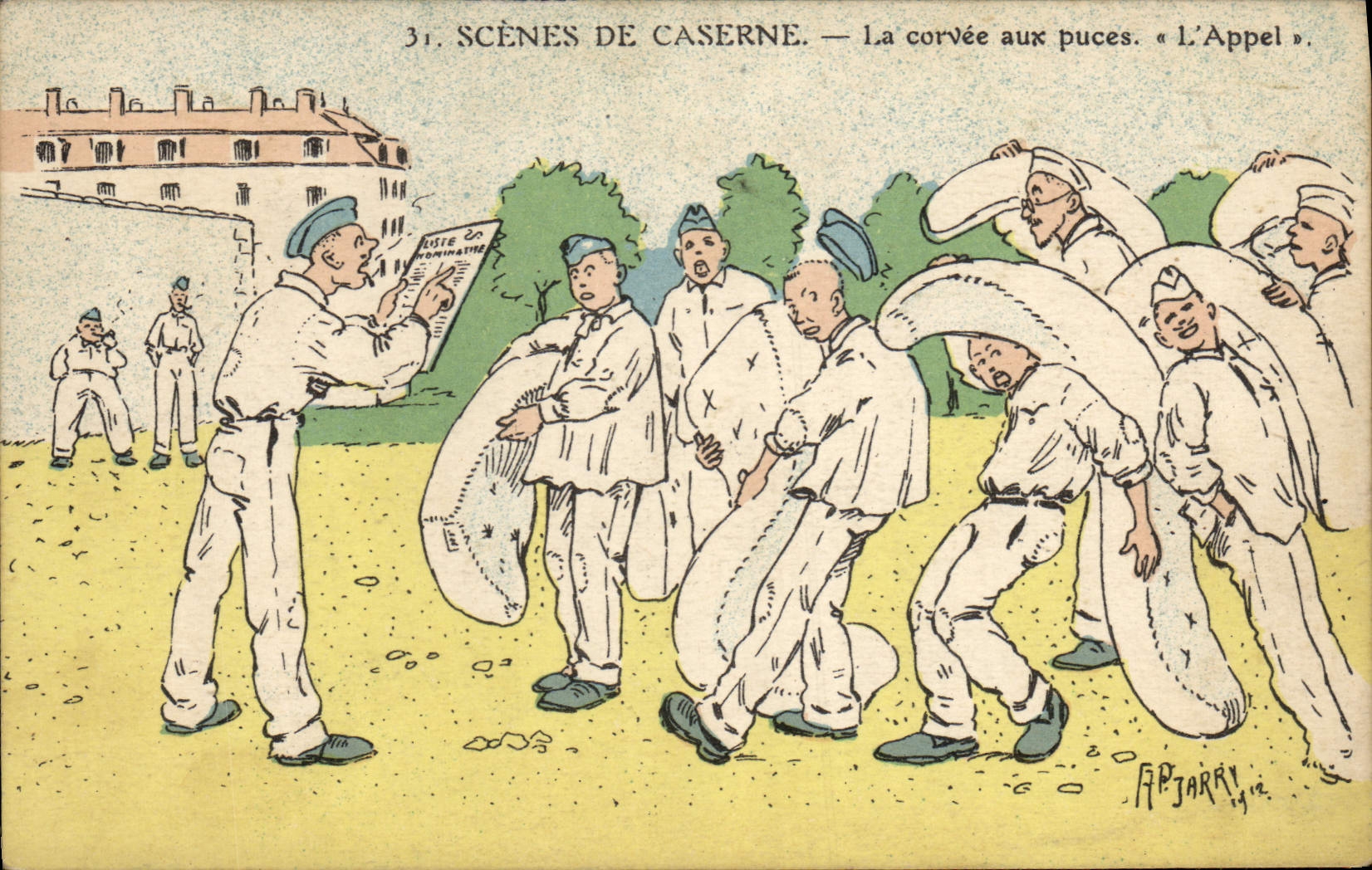 Scènes de caserne — La corvée aux puces. L'Appel — APJARRY 1912