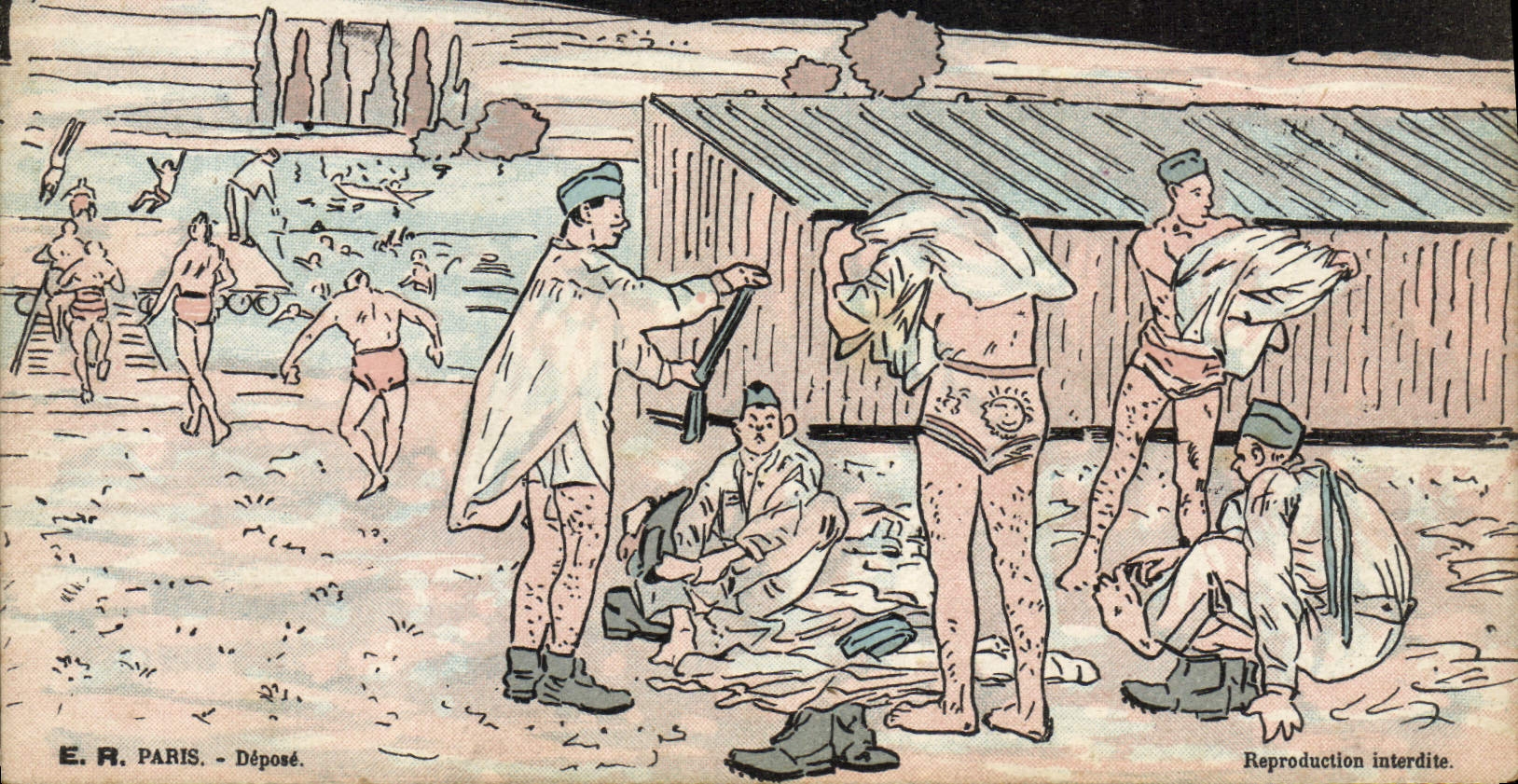 Soldats en tenue de bain à Paris — E.R. Paris — Déposé