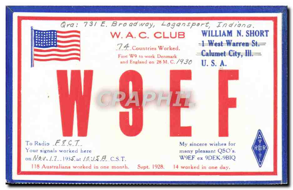 W9EF — W.A.C. Club, Logansport, Indiana — éditeur A.R.R.L.