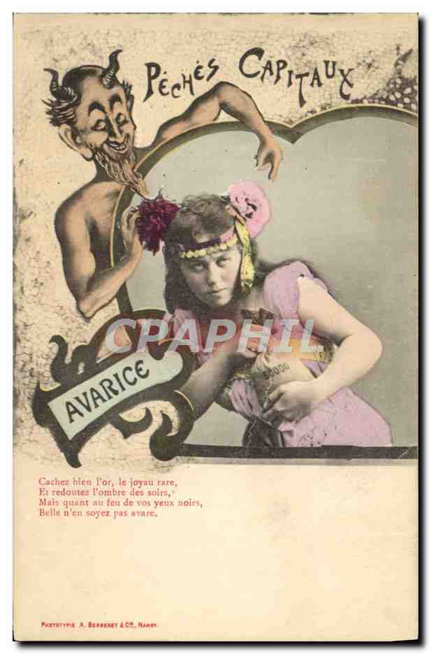 CPA Fantaisie Femme Peches Capitaux Diable Avarice