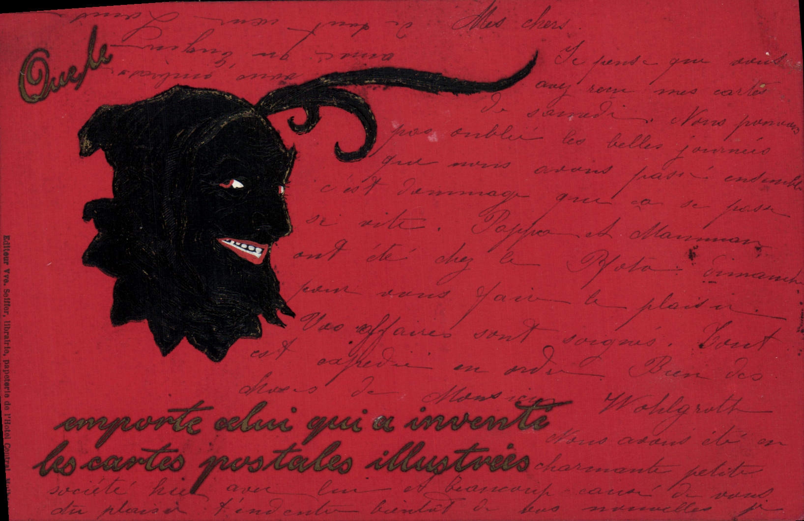 Démon noir — carte postale illustrée — Éditeur Yva Soffier, Imprimerie du Vidal, Contra