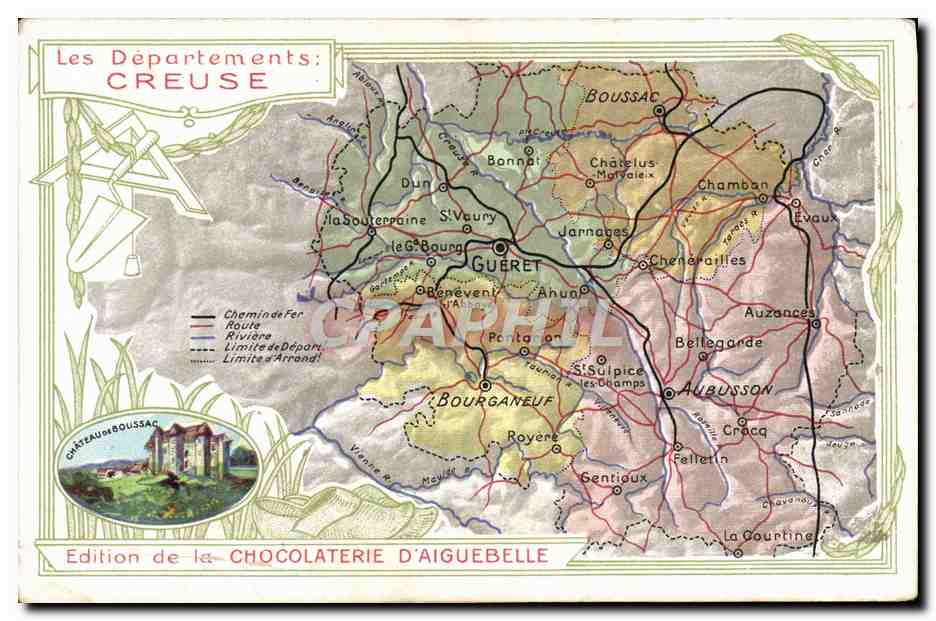 Département de la Creuse — Carte géographique et descriptive — Édition de la Chocolaterie d'Aiguebelle