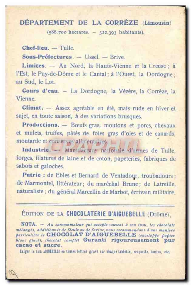 Département de la Corrèze — Édition de la Chocolaterie d'Aiguebelle — Rückseite