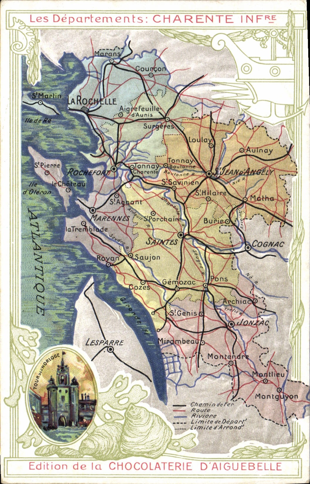 Charente-Inférieure — mapa geográfico y descriptivo — Edición de la Chocolatería de Aiguebelle