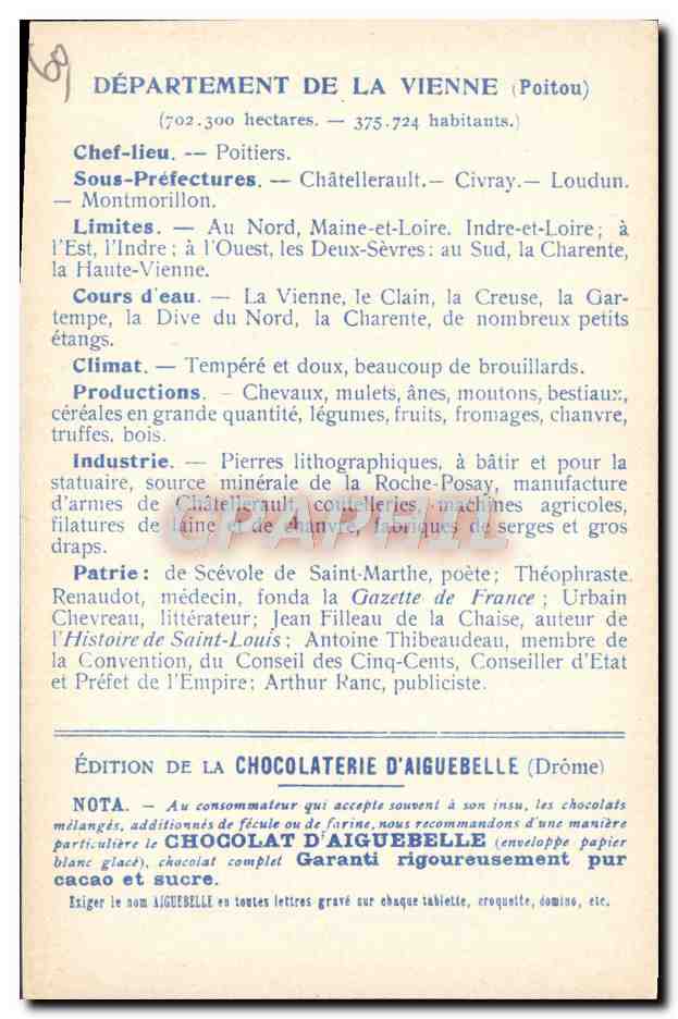 CPA Cartes geographiques Chocolaterie d'Aiguebelle Vienne ND la Grande a Poitiers — Rückseite