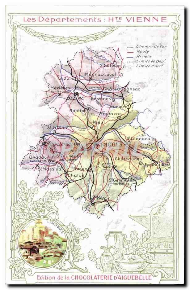 CPA Cartes geographiques Chocolaterie d'Aiguebelle Haute Vienne Limoges