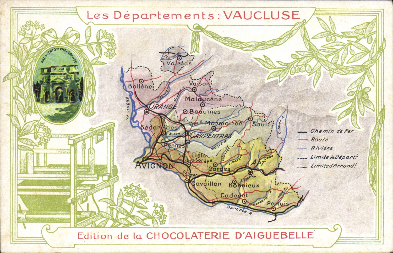 CPA Cartes geographiques Chocolaterie d'Aiguebelle Vaucluse Arc de Triomphe Orange 