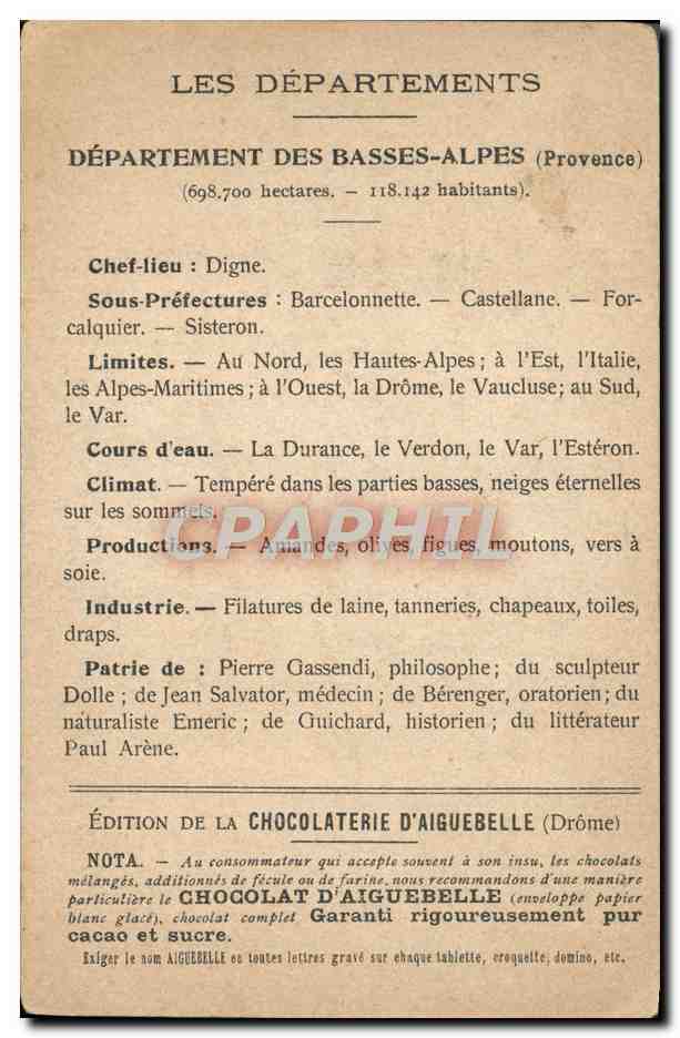 Les Départements : Basses-Alpes — Édition de la Chocolaterie d'Aiguebelle — Reverso