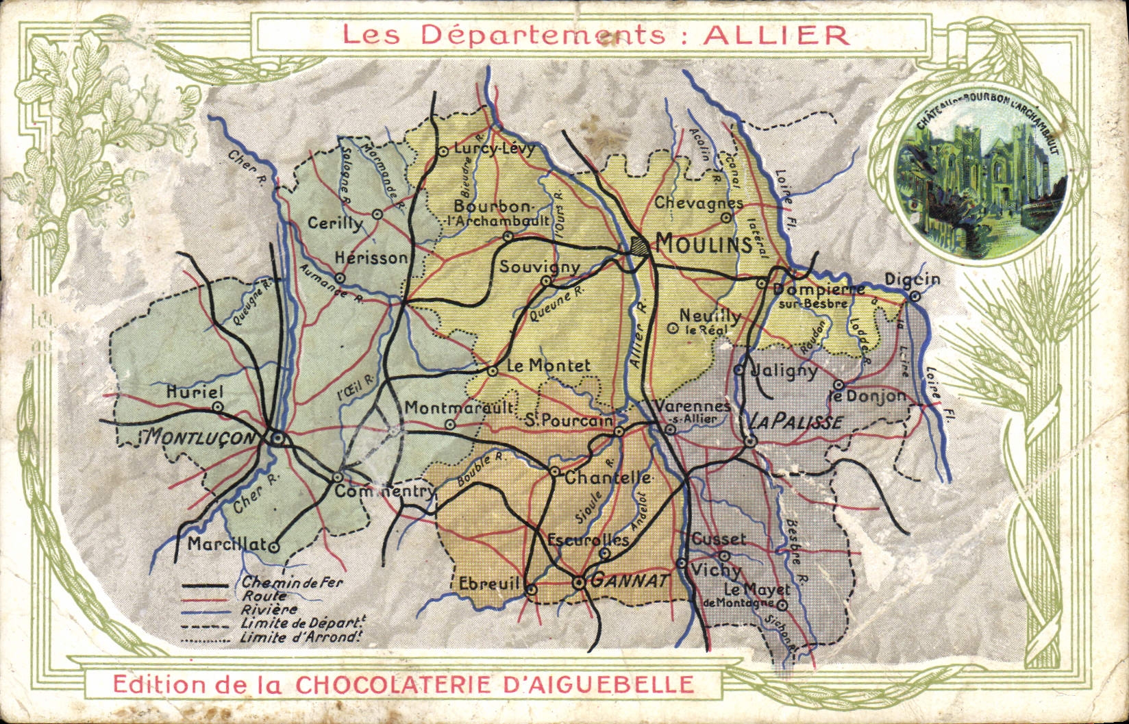 CPA Cartes geographiques Chocolaterie d'Aiguebelle Allier Bourbon l'Archambault 