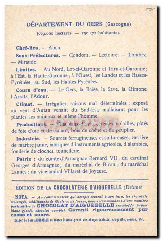 I Dipartimenti: GERS — Edizione della Cioccolateria d'Aiguebelle — Verso