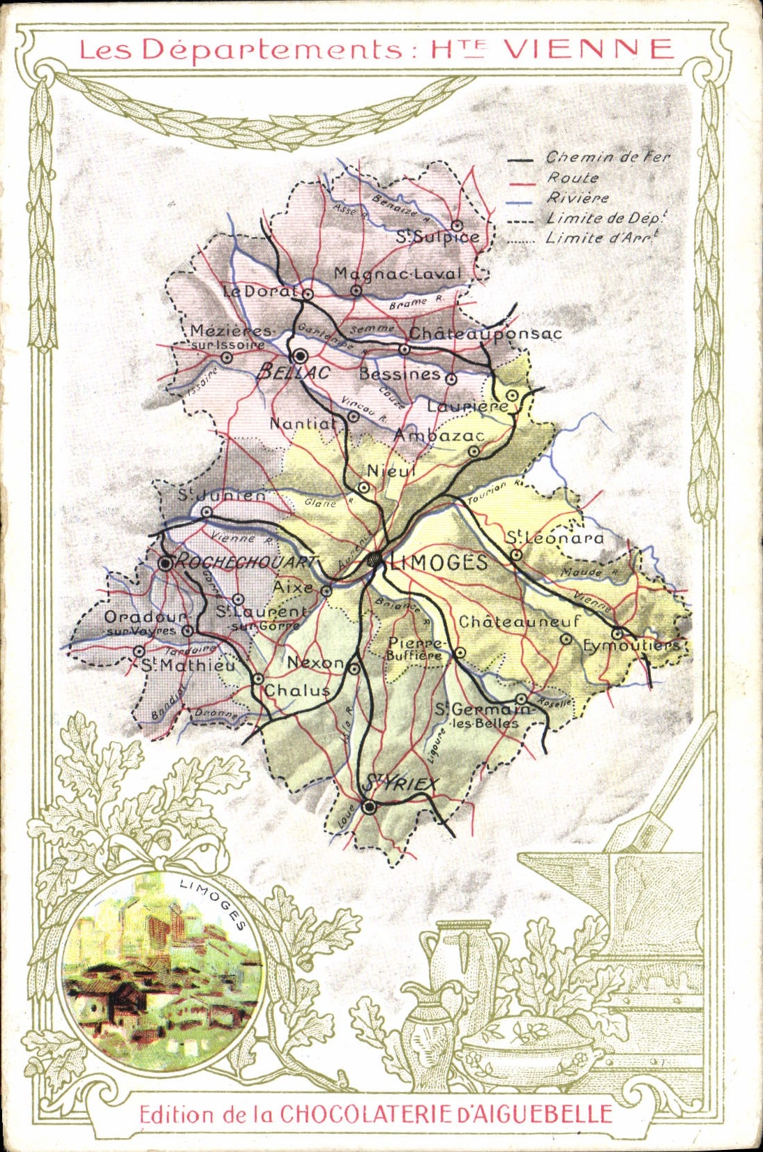 CPA Cartes geographiques Chocolaterie d'Aiguebelle Haute Vienne Limoges
