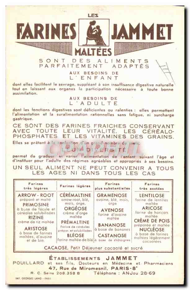 CPA Farines Jammet le Bearn Folklore — Verso