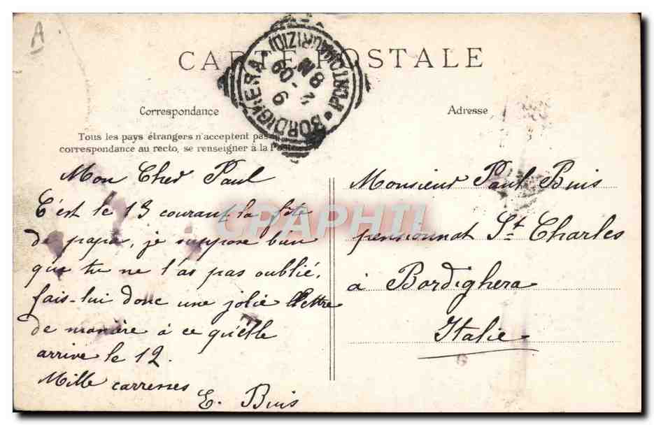 CPA Folklore Lecon de charite Mendiante — Verso