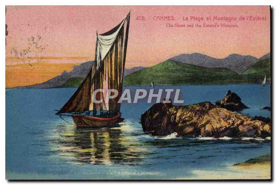 CPA Bateau Peche Cannes La plage et montagne de l'Esterel