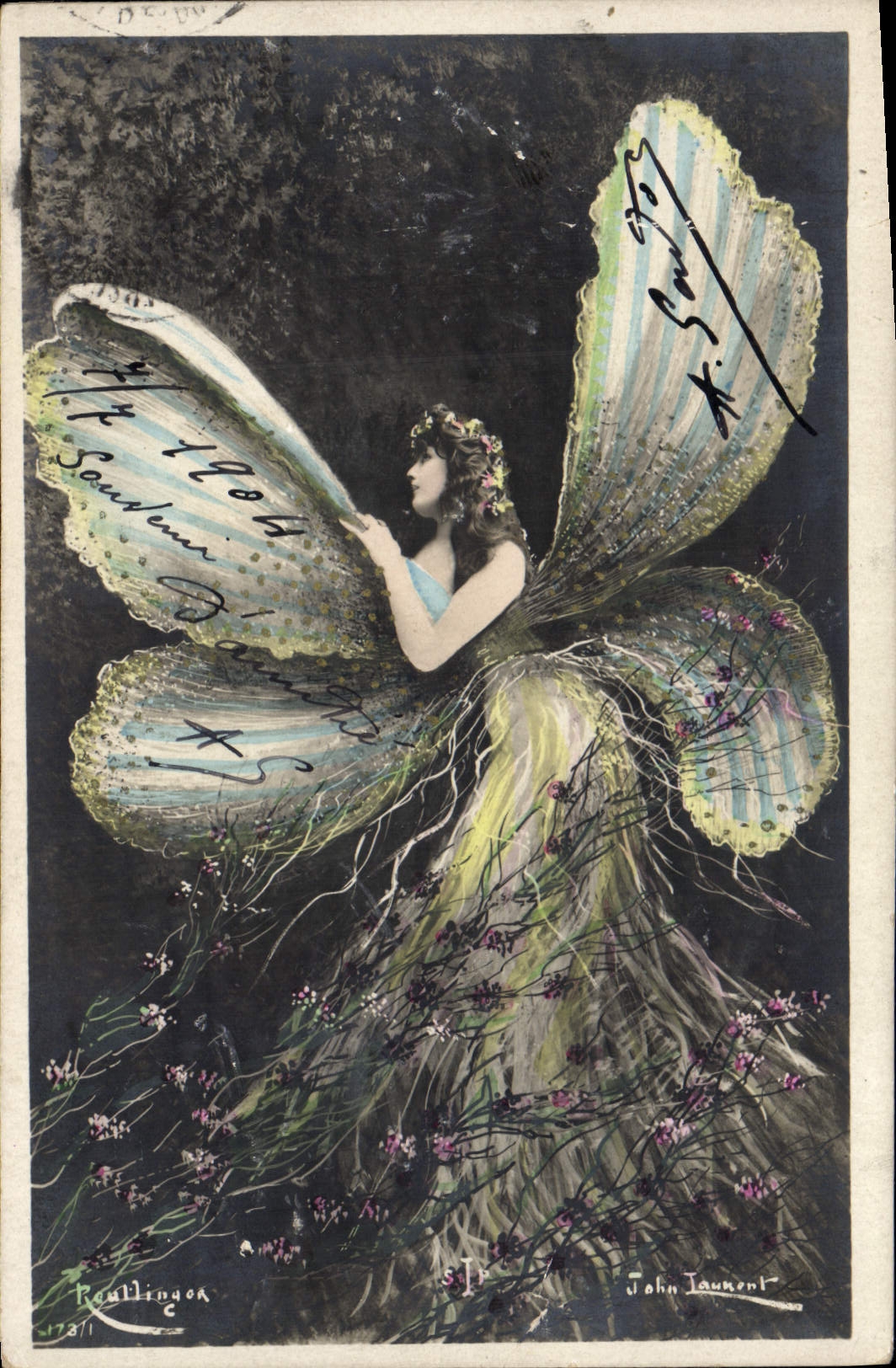 CPA Fantaisie Femme Papillon John Laurent