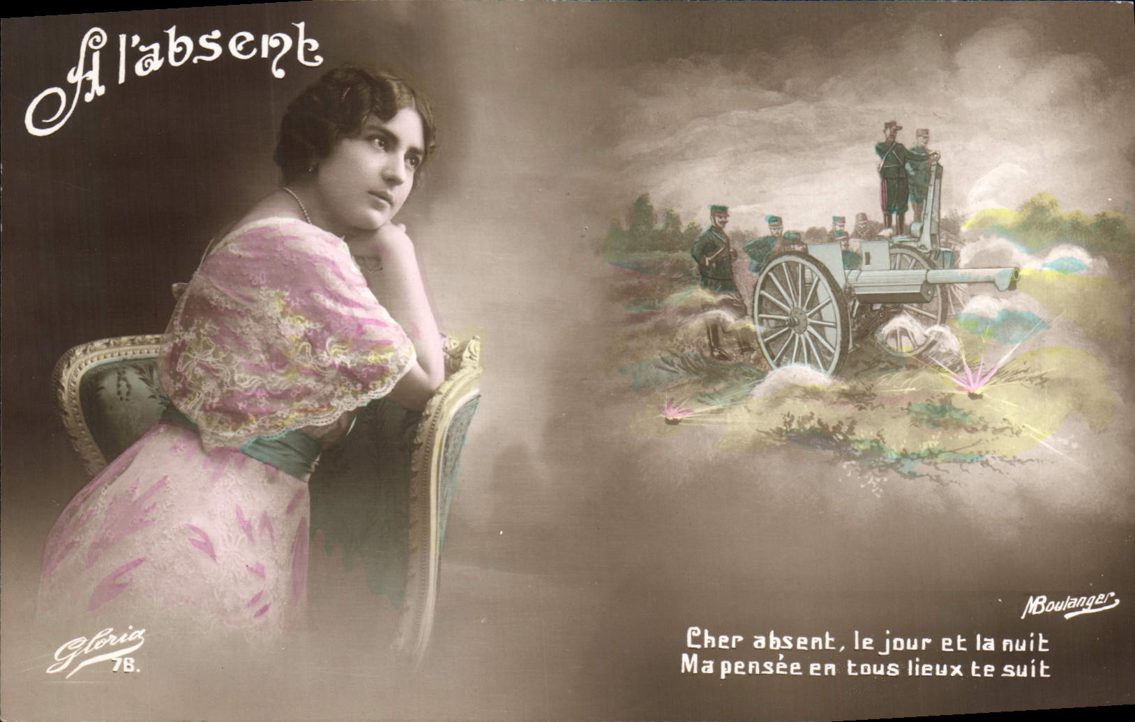 CPA Fantaisie Femme Canon Militaria 