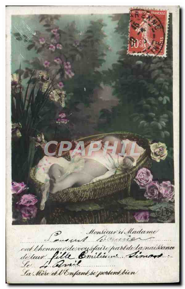 Nouveau-né dans un panier — roses — éditeur ELD