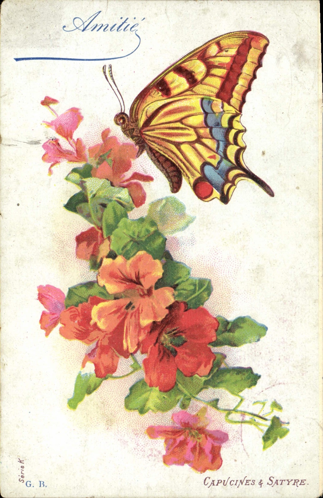 Butterfly sur capucines — Amitié — G. B. / Sérak - Recto