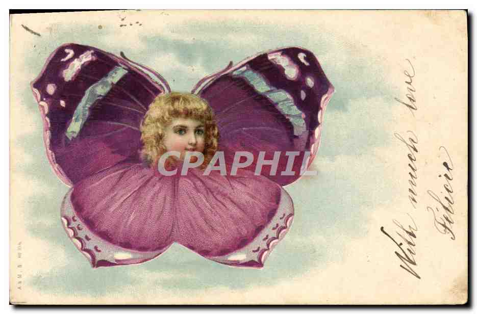 Fée ailée — Enfants dans un papillon violet — A.M. B. Mina