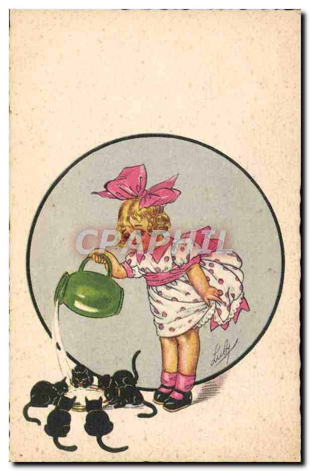 CPA Fantaisie Illustrateur Enfant Chat Chats