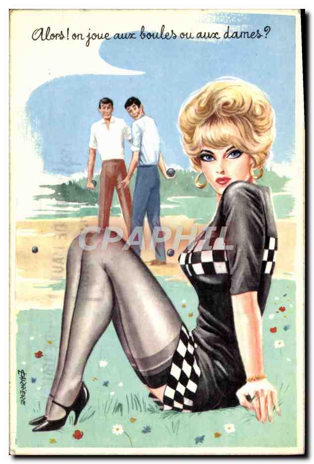 CPA Humour On joue aux boules ou aux dames Petanque
