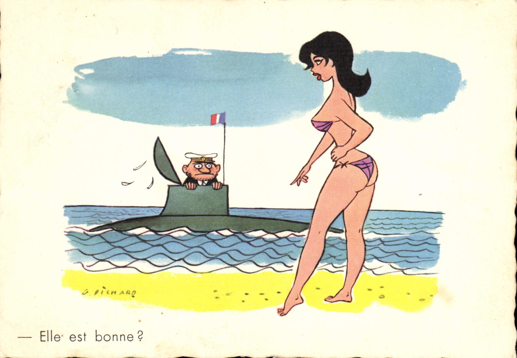 CPA Humour Elle est bonne Sous-marin Sous marin