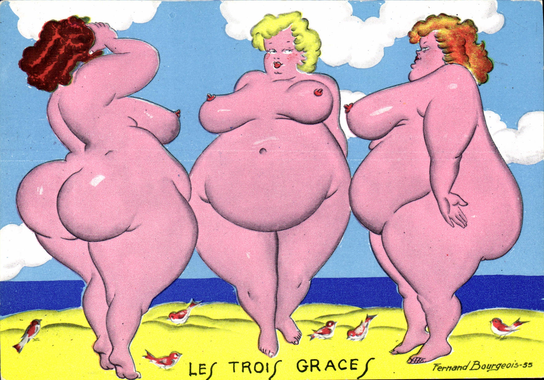 CPA Humour Femmes fortes Les trois graces