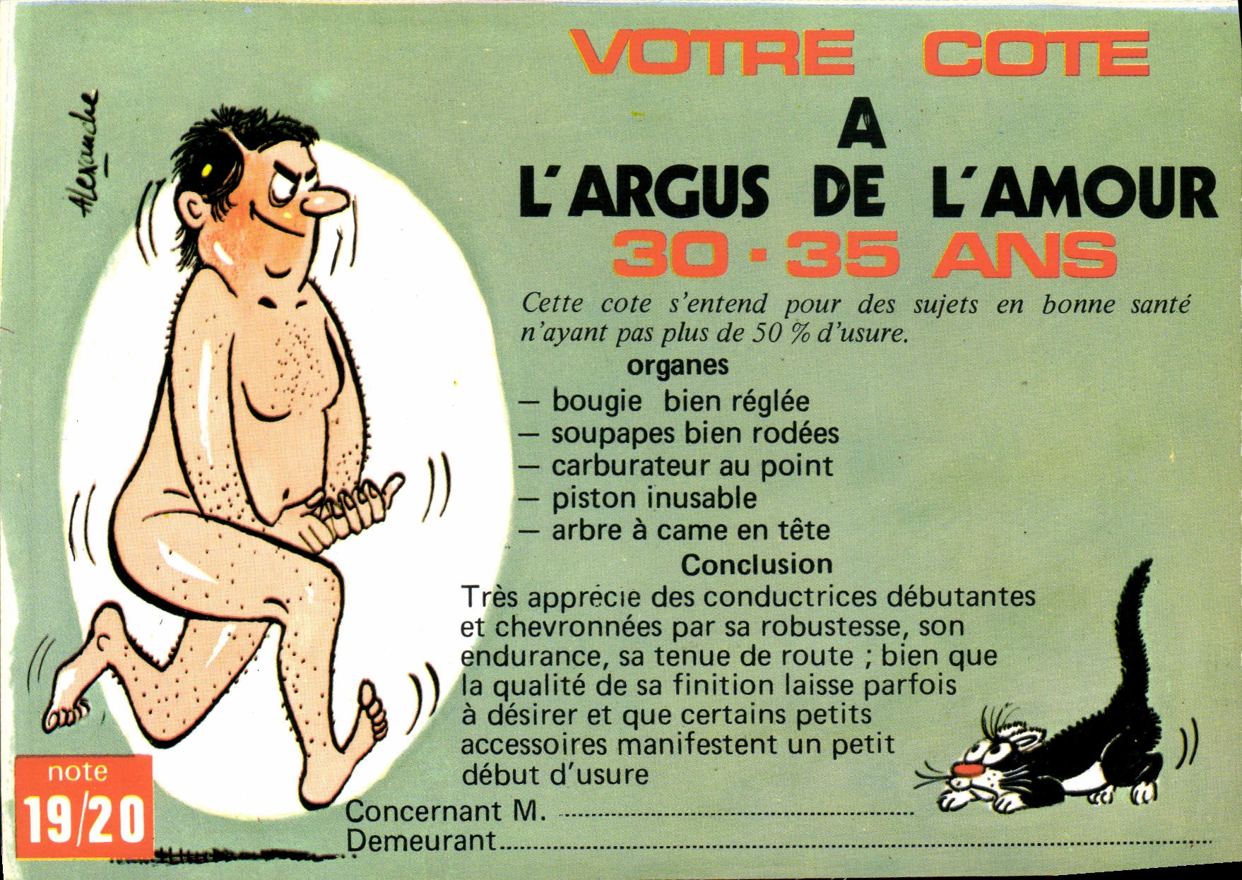 CPA Humour Votre Cotte a l'argus de l'amour 30 35 ans Chat